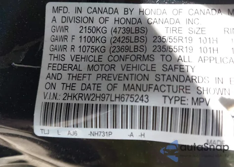 2020 Honda Cr-V Awd Touring из США, поврежденный, VIN 2HKRW2H97LH675243